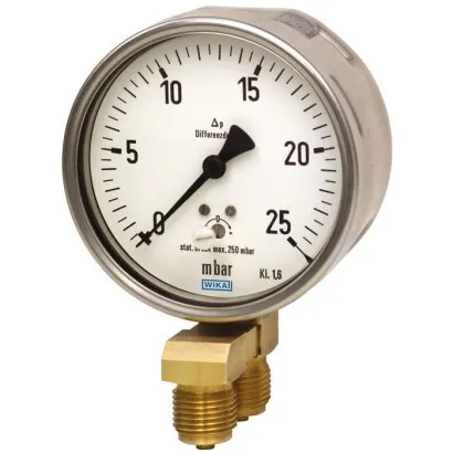 Wika Differential Pressure Gauge, 716.11, 736.11, For very low differential pressures from 2.5 mbar, copper alloy or stainless steel